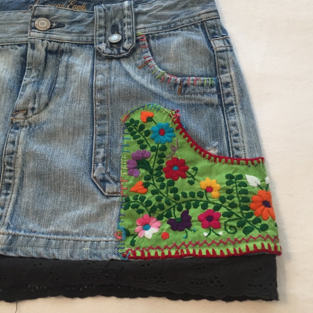 American Eagle Embroidered Patchwork Mini Skirt - image 2